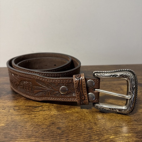 Nocona Other - VTG Nocona Men's Western Belt Tooled Genuine Leather Distressed SIZE 46